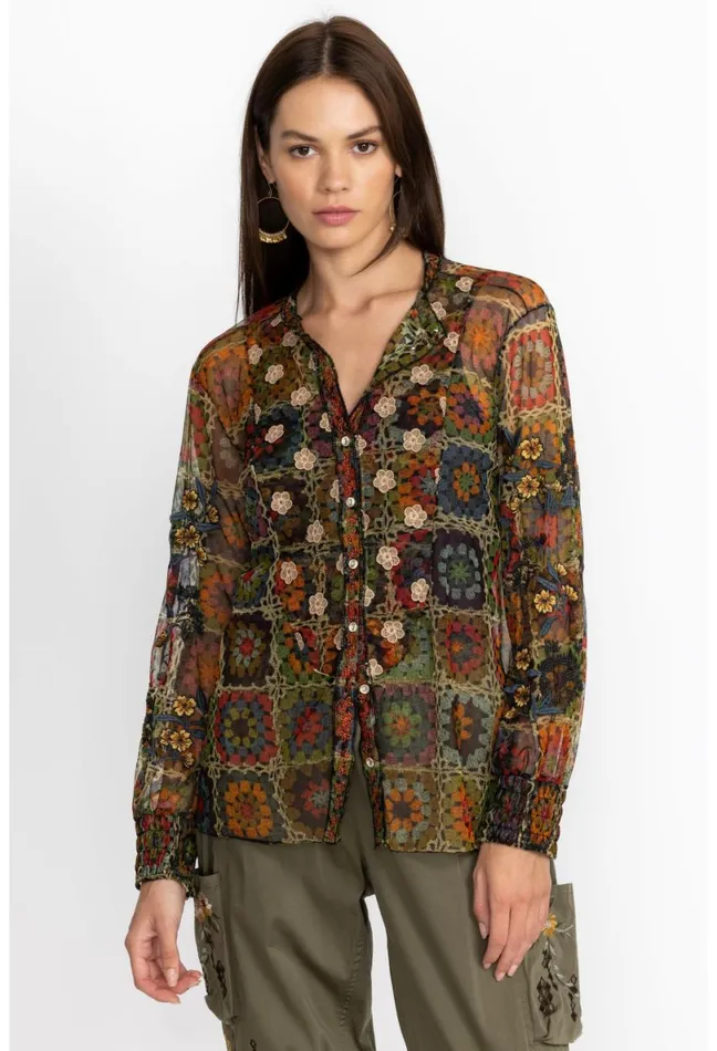 Women Johnny Was Tops Flavie Mesh Blouse Multi