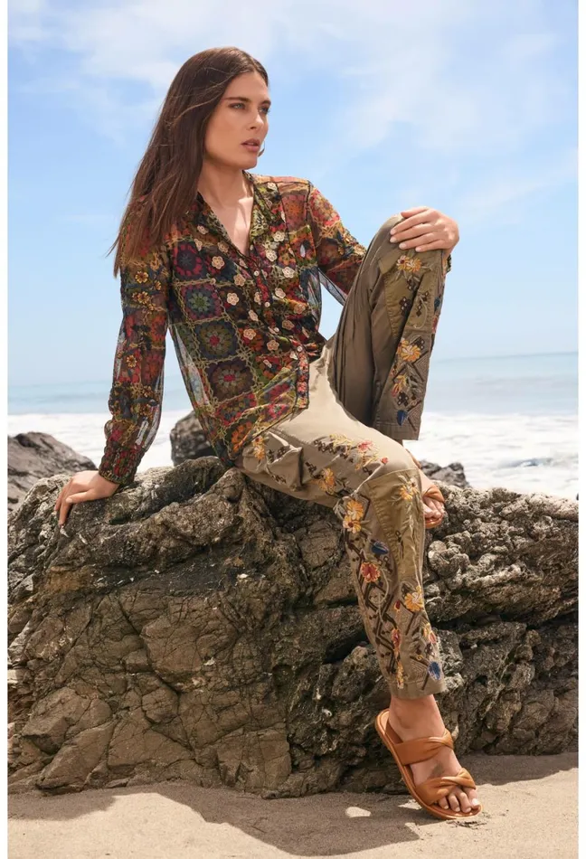 Women Johnny Was Tops Flavie Mesh Blouse Multi