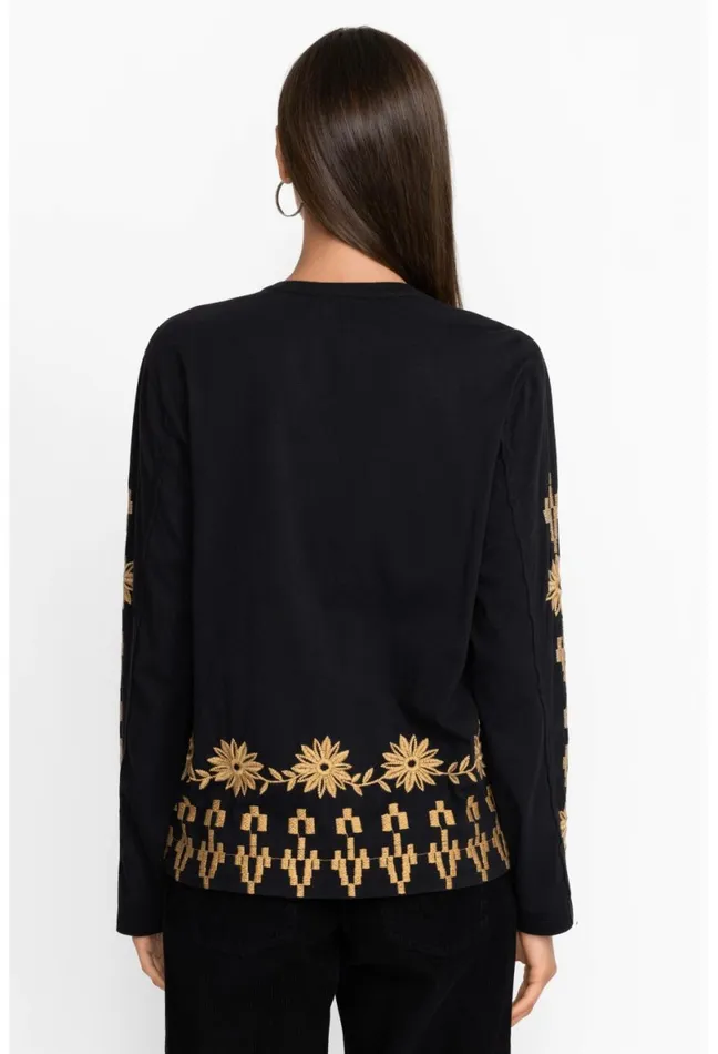 Women Johnny Was Tops Georgina Raw Seam Henley Black