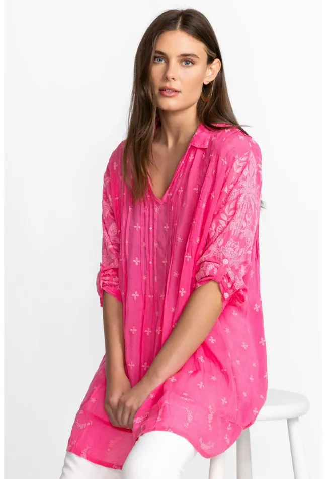 Women Johnny Was Tops Marti Vera Tunic Hot Pink