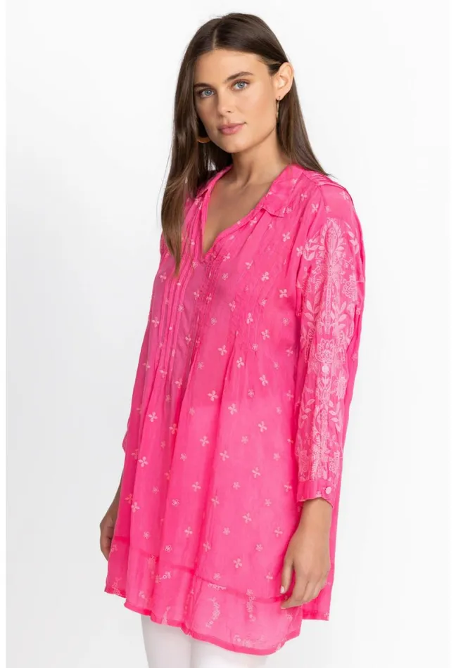 Women Johnny Was Tops Marti Vera Tunic Hot Pink