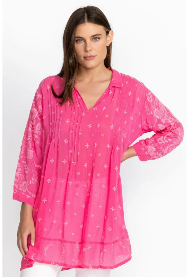 Women Johnny Was Tops Marti Vera Tunic Hot Pink