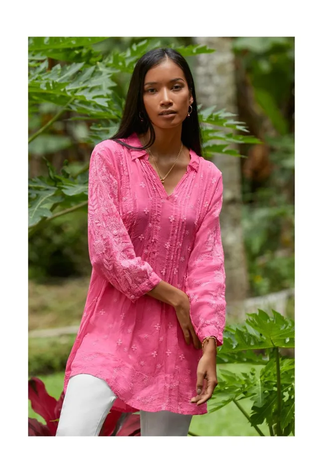 Women Johnny Was Tops Marti Vera Tunic Hot Pink