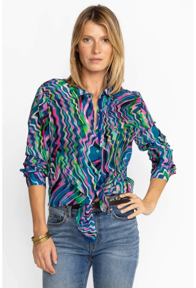 Women Johnny Was Tops Moonwave Button Down Shirt Moonwave