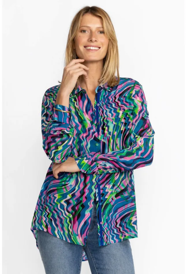 Women Johnny Was Tops Moonwave Button Down Shirt Moonwave