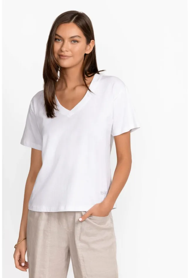 Women Johnny Was Tops Organic Cotton Drop Shoulder Tee Bright White