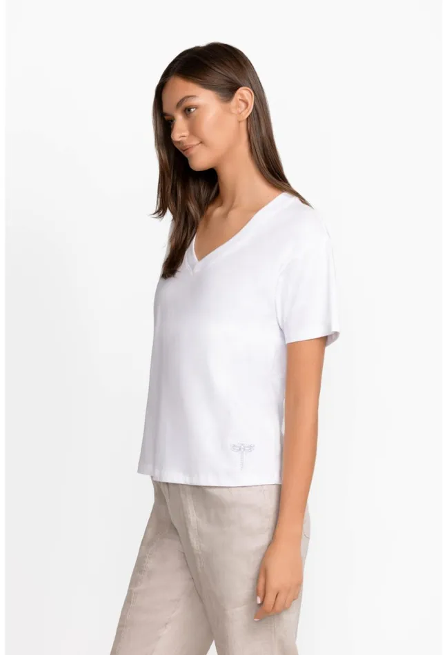 Women Johnny Was Tops Organic Cotton Drop Shoulder Tee Bright White