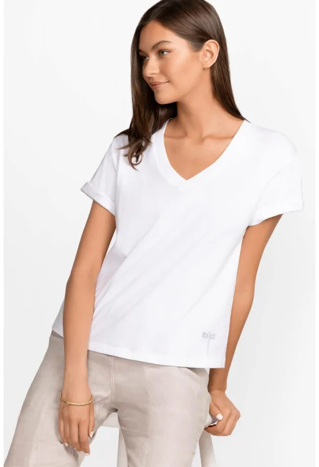 Women Johnny Was Tops Organic Cotton Drop Shoulder Tee Bright White