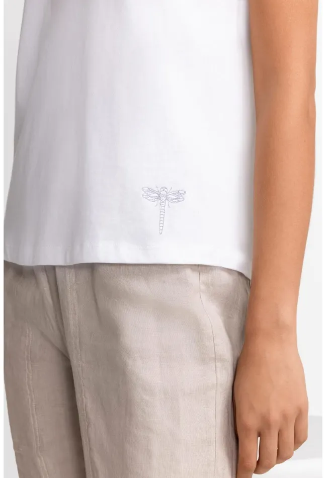 Women Johnny Was Tops Organic Cotton Drop Shoulder Tee Bright White