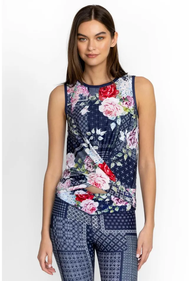 Women Johnny Was Tops Rose Patch Crossover Tank Rose Patch