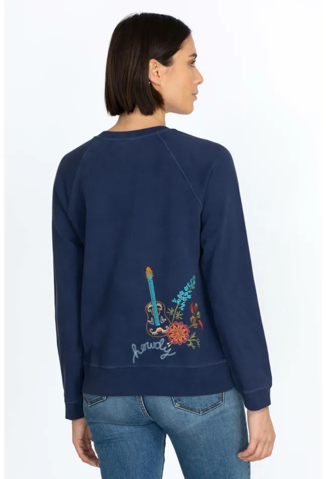 Women Johnny Was Tops Texas Raglan Sweatshirt Navy