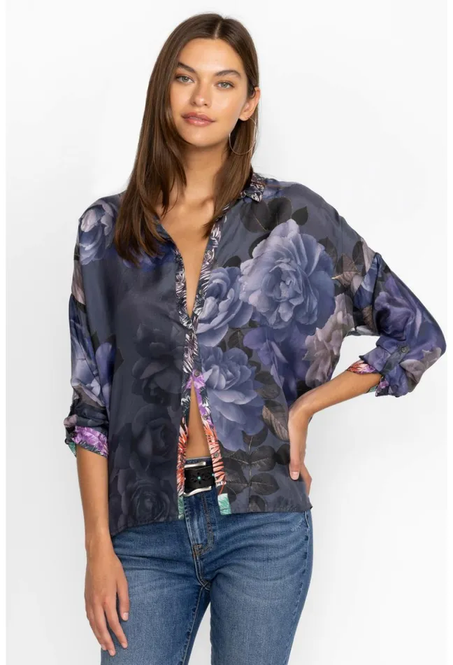 Women Johnny Was Tops The Audrey Oversized Blouse 8211 Grey Peony Grey Peony