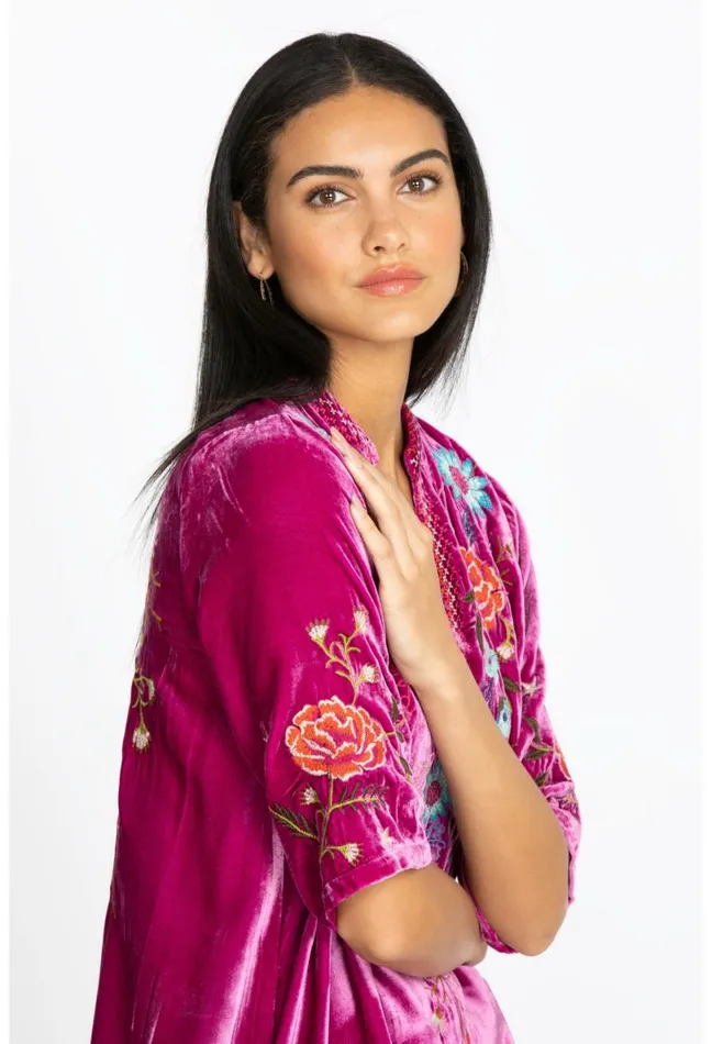 Women Johnny Was Tops Ulla Velvet Easy VNeck Blouse Raspberry