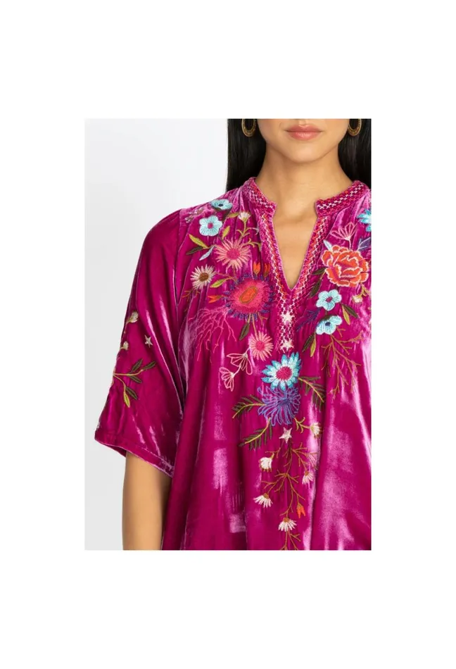 Women Johnny Was Tops Ulla Velvet Easy VNeck Blouse Raspberry