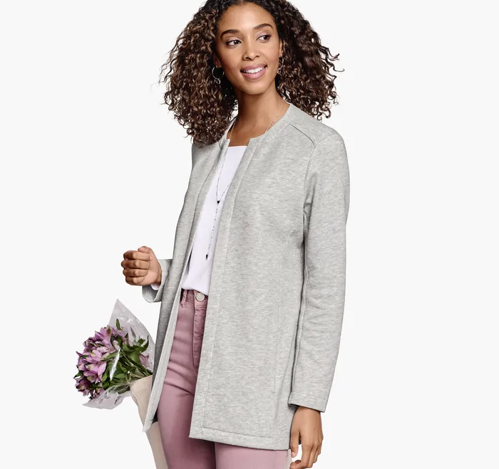 Women Johnston and Murphy OpenFront Knit Cardigan Gray Heather Shirts Sweaters and Blazers