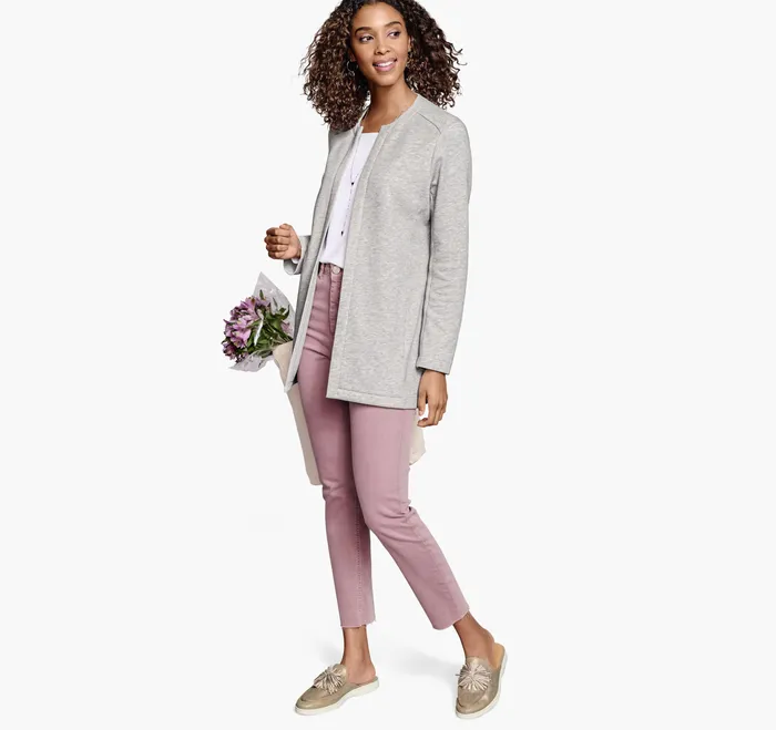 Women Johnston and Murphy OpenFront Knit Cardigan Gray Heather Shirts Sweaters and Blazers