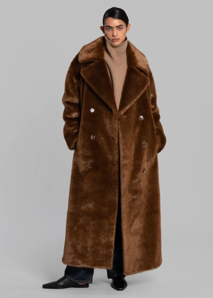 Women Joni Faux Fur Coat 8211 Dark Camel The Frankie Shop Outerwear