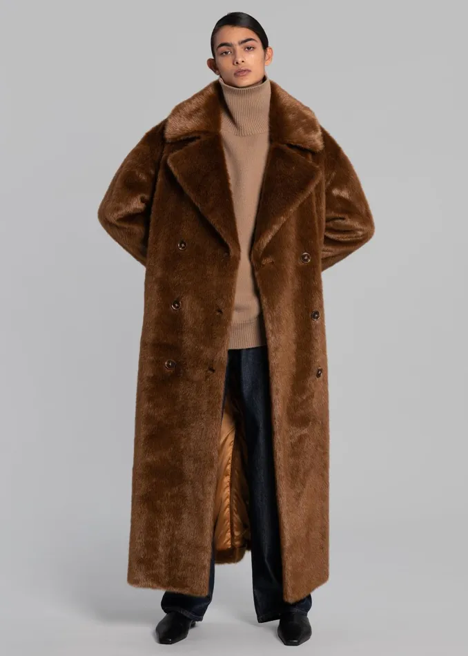 Women Joni Faux Fur Coat 8211 Dark Camel The Frankie Shop Outerwear
