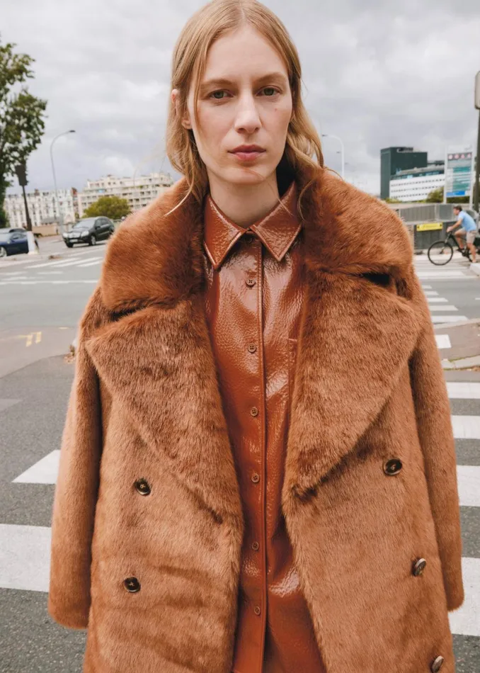 Women Joni Faux Fur Coat 8211 Dark Camel The Frankie Shop Outerwear