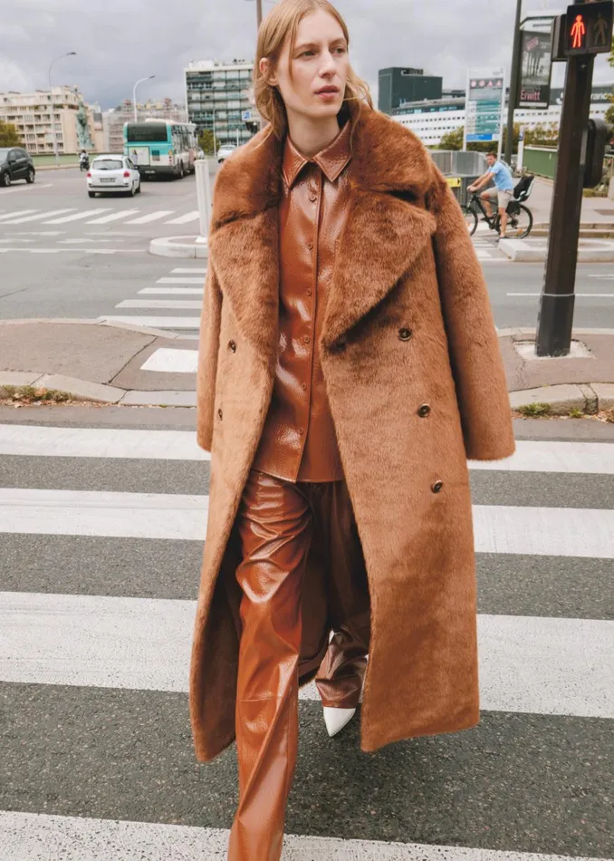 Women Joni Faux Fur Coat 8211 Dark Camel The Frankie Shop Outerwear