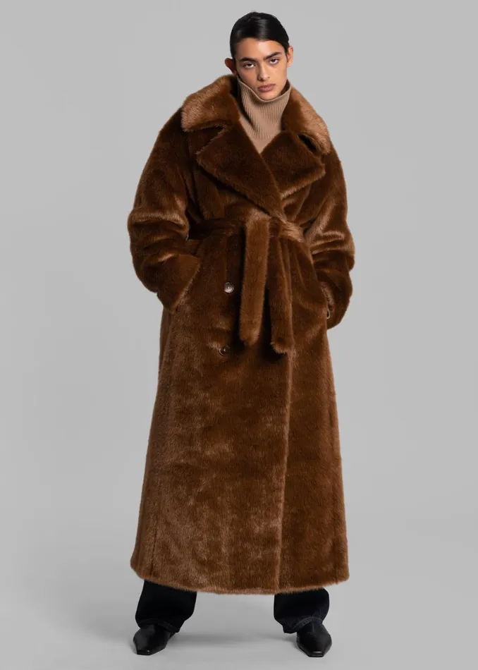 Women Joni Faux Fur Coat 8211 Dark Camel The Frankie Shop Outerwear
