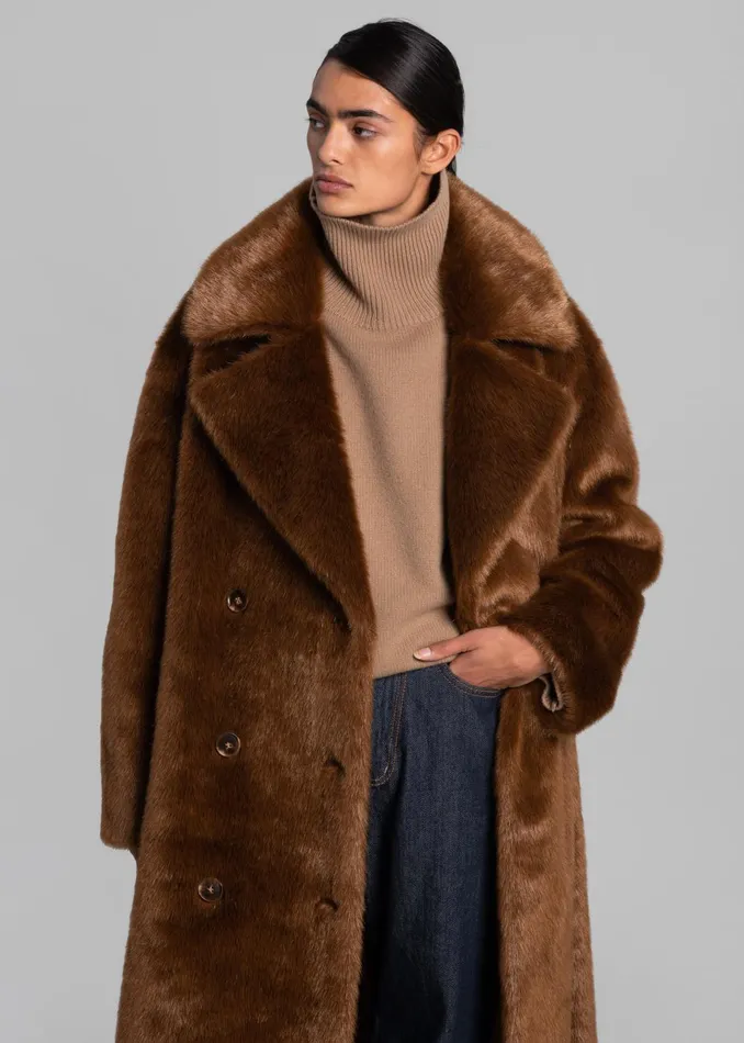 Women Joni Faux Fur Coat 8211 Dark Camel The Frankie Shop Outerwear
