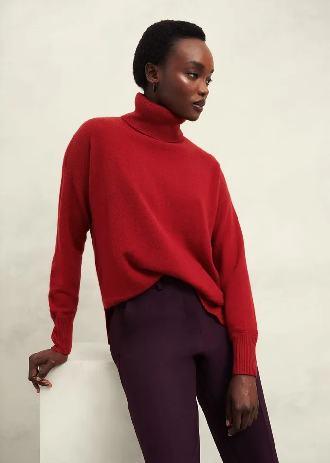 Women Jumpers and Cardigans Hobbs Delora Cashmere Roll Neck Jumper Pomegranate Red