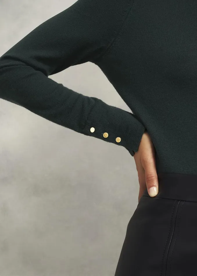 Women Jumpers and Cardigans Hobbs Lara Merino Wool Roll Neck Jumper Hawthorn Green