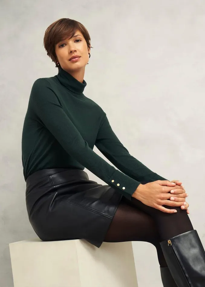 Women Jumpers and Cardigans Hobbs Lara Merino Wool Roll Neck Jumper Hawthorn Green