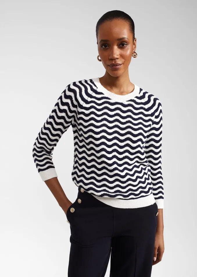 Women Jumpers and Cardigans Hobbs Lulu Cotton Jumper Navy Ivory