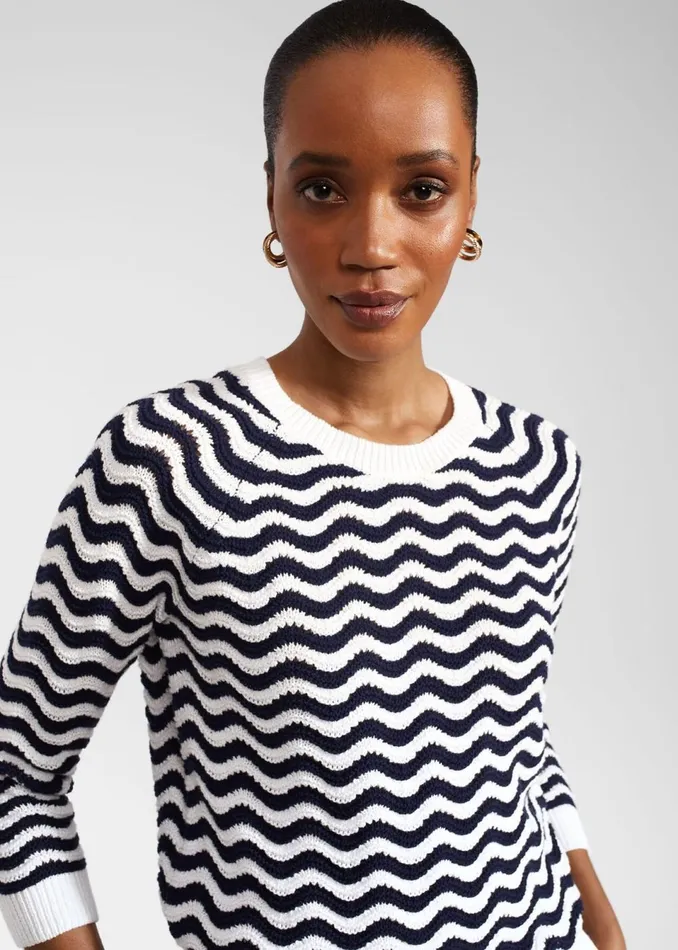 Women Jumpers and Cardigans Hobbs Lulu Cotton Jumper Navy Ivory