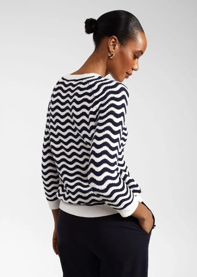 Women Jumpers and Cardigans Hobbs Lulu Cotton Jumper Navy Ivory