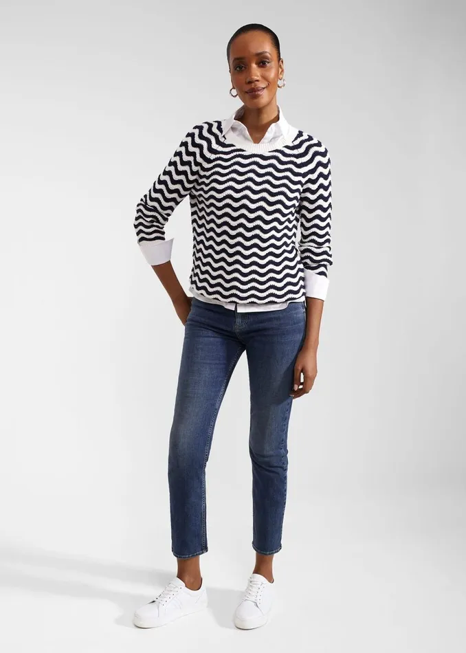 Women Jumpers and Cardigans Hobbs Lulu Cotton Jumper Navy Ivory