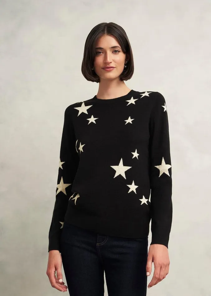 Women Jumpers and Cardigans Hobbs Samira Star Jumper With Cashemre Black Ivory