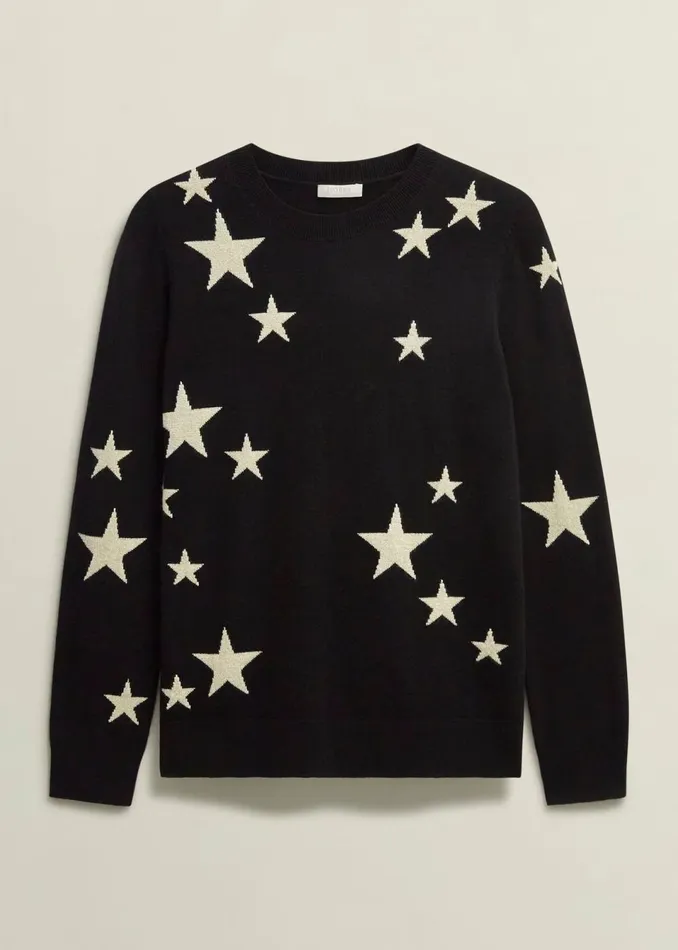 Women Jumpers and Cardigans Hobbs Samira Star Jumper With Cashemre Black Ivory