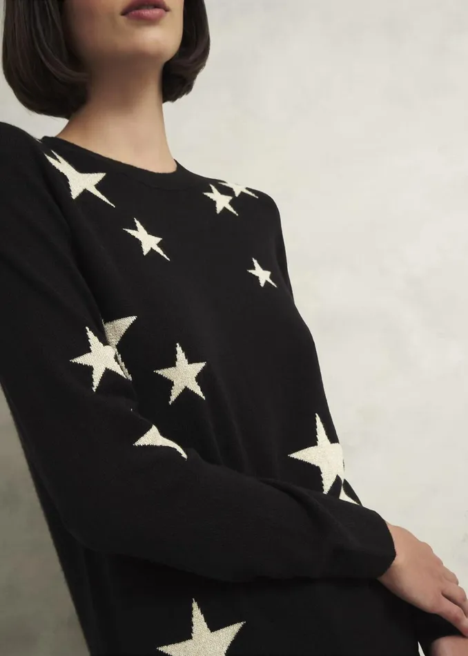 Women Jumpers and Cardigans Hobbs Samira Star Jumper With Cashemre Black Ivory