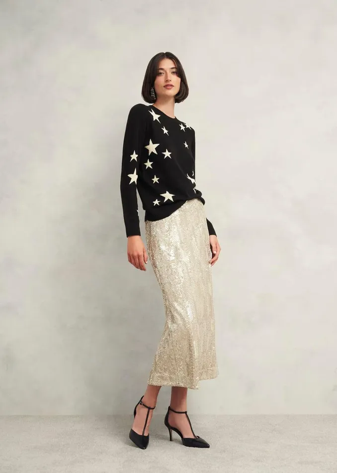 Women Jumpers and Cardigans Hobbs Samira Star Jumper With Cashemre Black Ivory