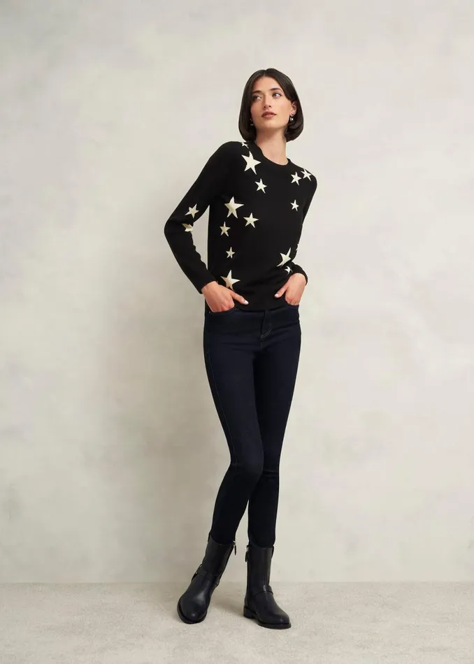 Women Jumpers and Cardigans Hobbs Samira Star Jumper With Cashemre Black Ivory