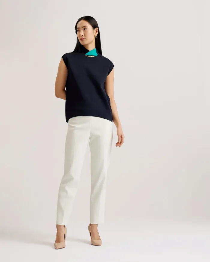 Women KAEDEE 8211 Straight Fit Twist Neck Knitted Top Navy Ted Baker Tops and Blouses