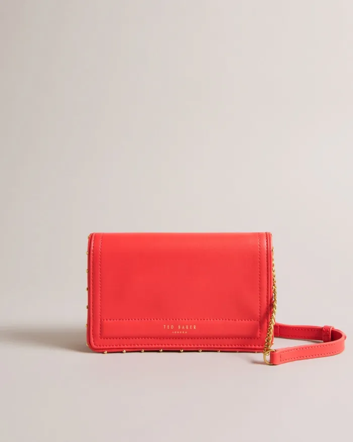 Women KAHNISA 8211 Studded Edge Leather Purse With Strap Coral Ted Baker Purses and Cardholders Women KAHNISA 8211 Studded Edge Leather Purse With Strap Coral Ted Baker Purses and Cardholders