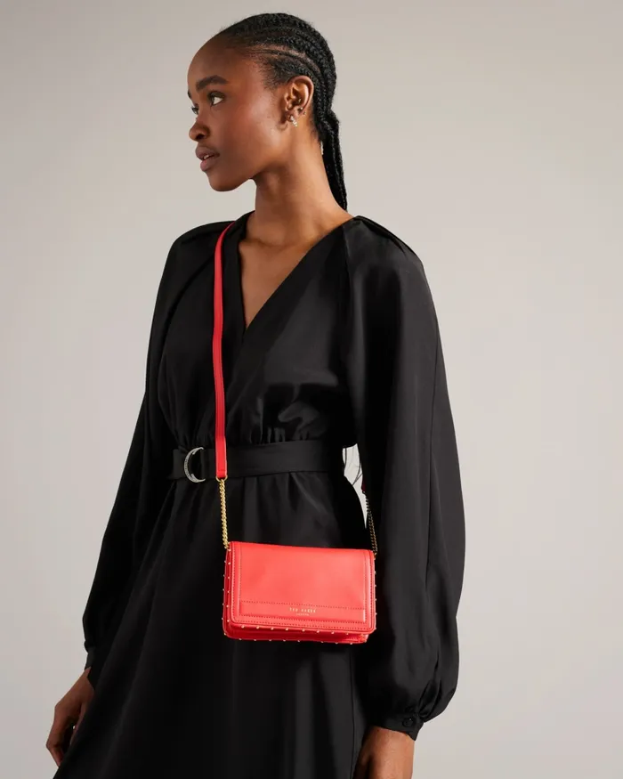 Women KAHNISA 8211 Studded Edge Leather Purse With Strap Coral Ted Baker Purses and Cardholders Women KAHNISA 8211 Studded Edge Leather Purse With Strap Coral Ted Baker Purses and Cardholders
