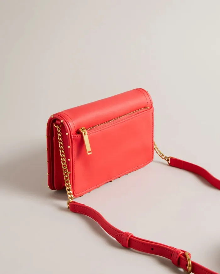 Women KAHNISA 8211 Studded Edge Leather Purse With Strap Coral Ted Baker Purses and Cardholders Women KAHNISA 8211 Studded Edge Leather Purse With Strap Coral Ted Baker Purses and Cardholders