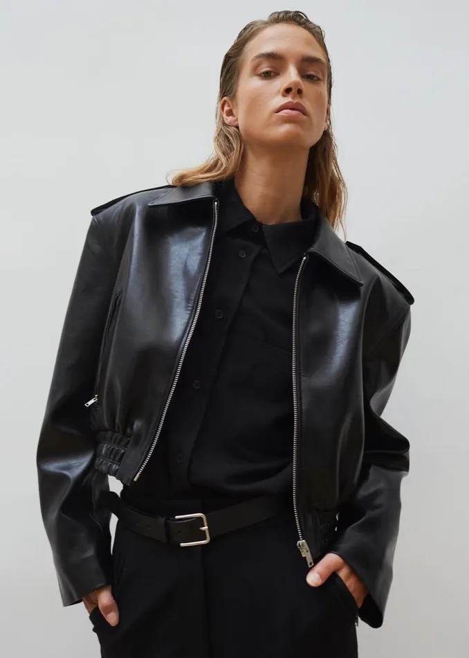 Women Kaia Cropped Bomber 8211 Black The Frankie Shop Outerwear