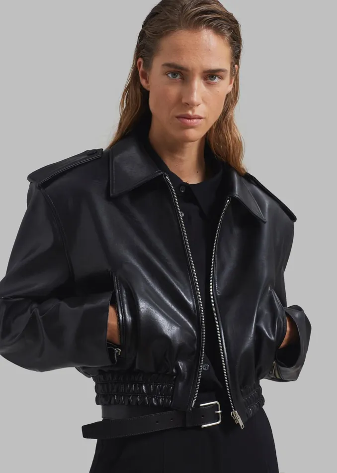 Women Kaia Cropped Bomber 8211 Black The Frankie Shop Outerwear