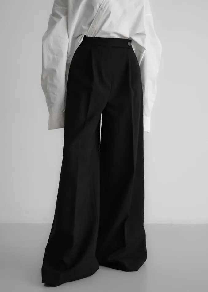 Women Kamila Wide Leg Trousers 8211 Black The Frankie Shop Bottoms
