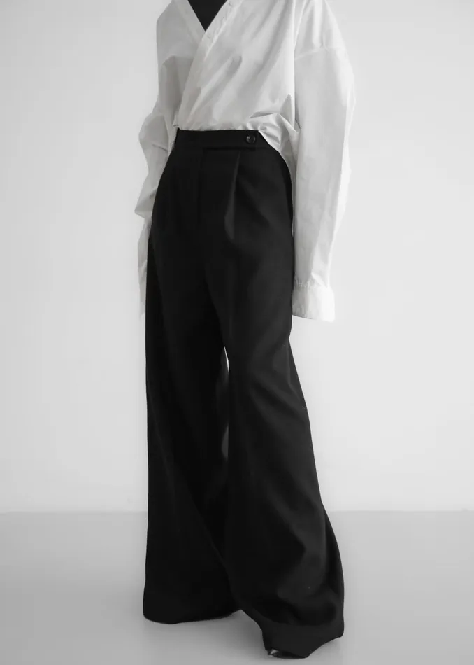 Women Kamila Wide Leg Trousers 8211 Black The Frankie Shop Bottoms