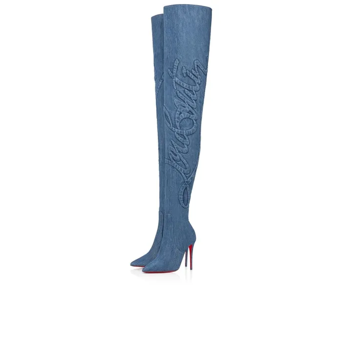 Women Kate Botta Alta Loubijeans 100 Mm Boots 8211 Denim Embossed 8211 Brut Christian Louboutin Boots Women Kate Botta Alta Loubijeans 100 Mm Boots 8211 Denim Embossed 8211 Brut Christian Louboutin Boots