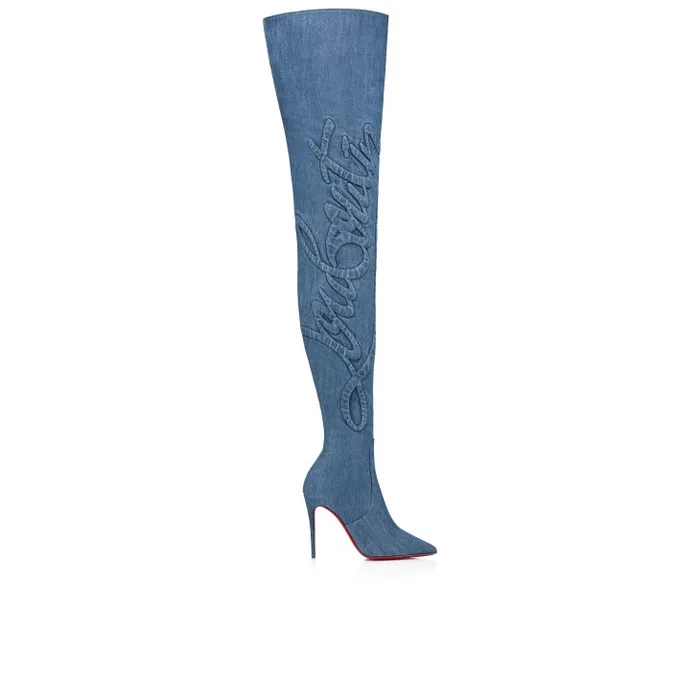 Women Kate Botta Alta Loubijeans 100 Mm Boots 8211 Denim Embossed 8211 Brut Christian Louboutin Boots