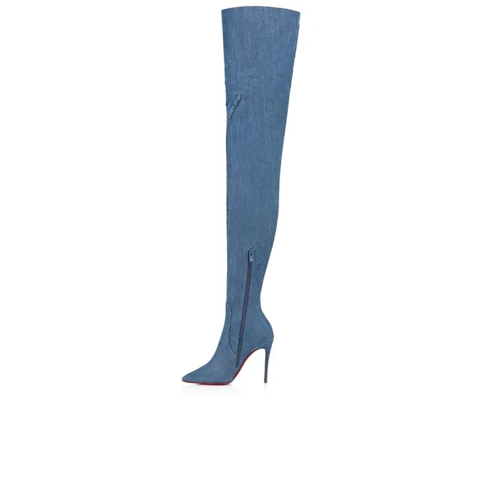 Women Kate Botta Alta Loubijeans 100 Mm Boots 8211 Denim Embossed 8211 Brut Christian Louboutin Boots