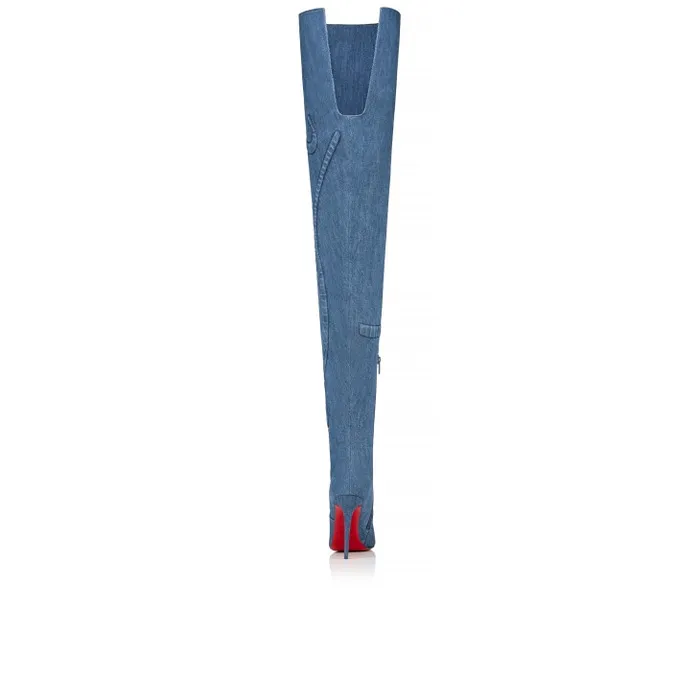 Women Kate Botta Alta Loubijeans 100 Mm Boots 8211 Denim Embossed 8211 Brut Christian Louboutin Boots